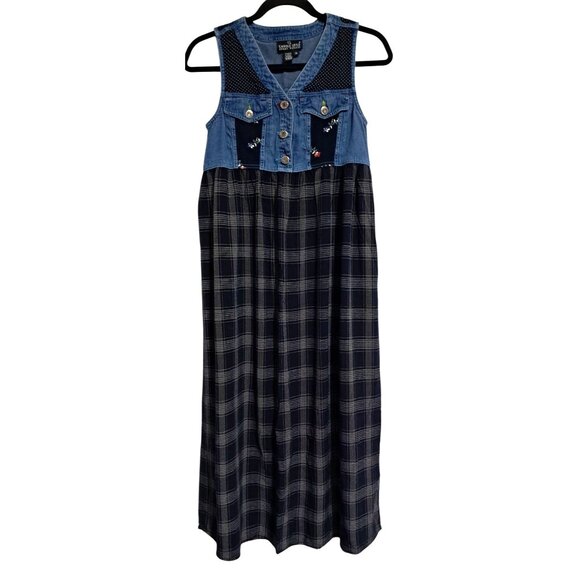 Carole Little Dresses & Skirts - Vintage Carole Little Sport 6 Petite Denim Plaid Maxi Dress Modest Jumper Floral